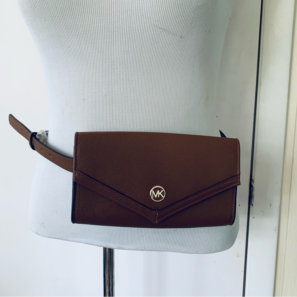 NWT Michael Kors taupe color fax leather belt small bag size S/M